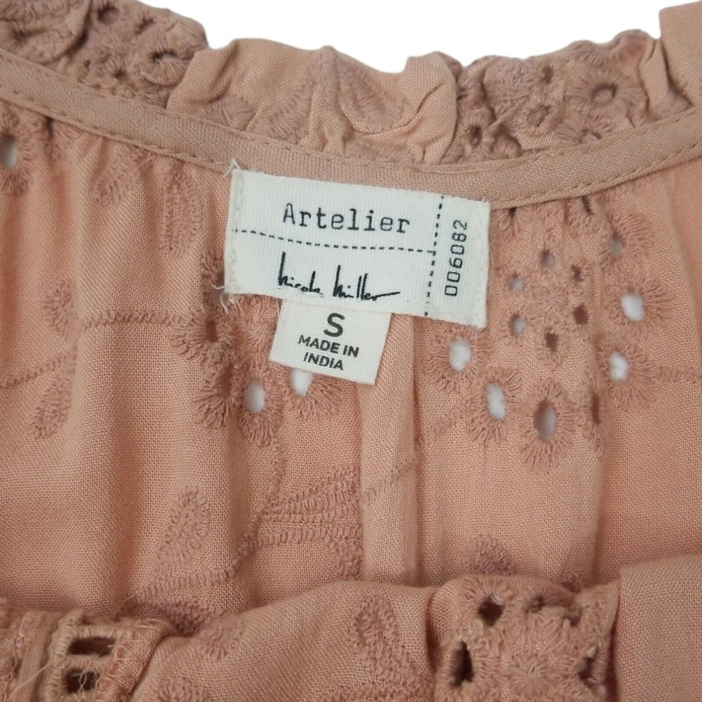 Nicole Miller Artelier Floral Eyelet Mini Dress Terracotta Pink Boho Small - Picture 10 of 14